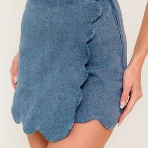 Blue Scalloped Denim Skirt